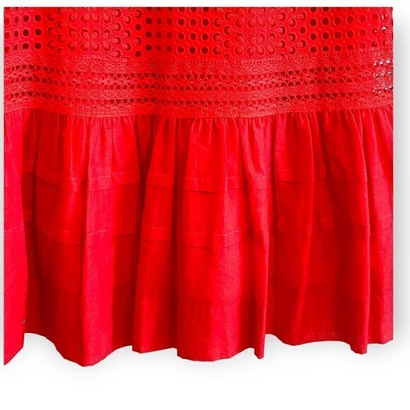 J.Crew Ruffle-hem Spaghetti Strap Eyelet Dress Red, Size 00 - Picture 8 of 11